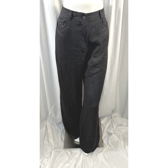 ZARA Black Wide Leg Linen Blend Pants Women's XL Vacation Casual Travel 82-03 - Picture 2 of 11